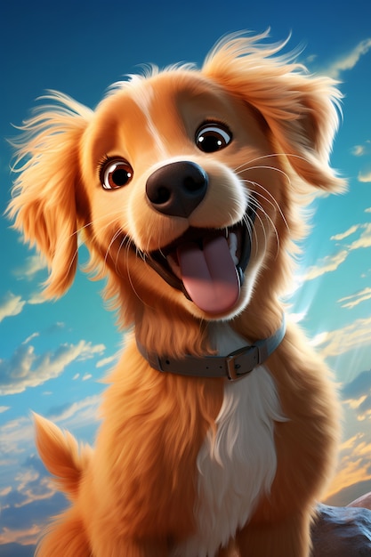 3D-rendering av tegneserieaktig hund