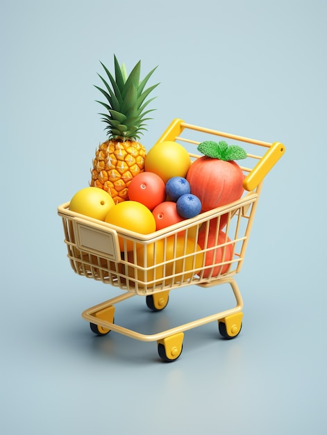 3D-rendering av tegneseriehandlevogn