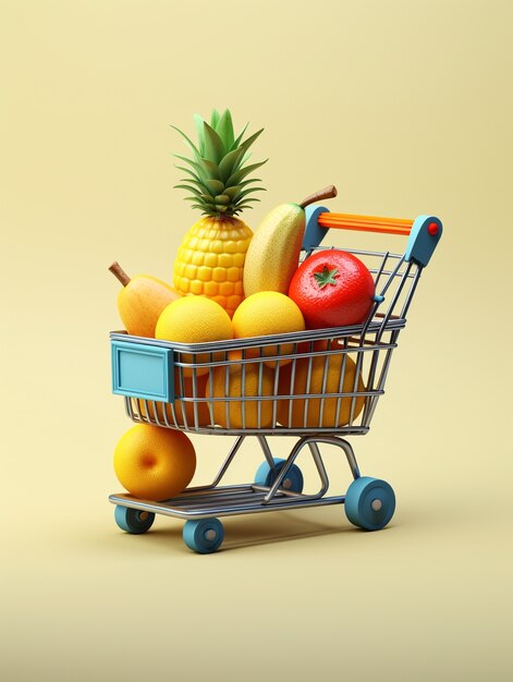 3D-rendering av tegneseriehandlevogn