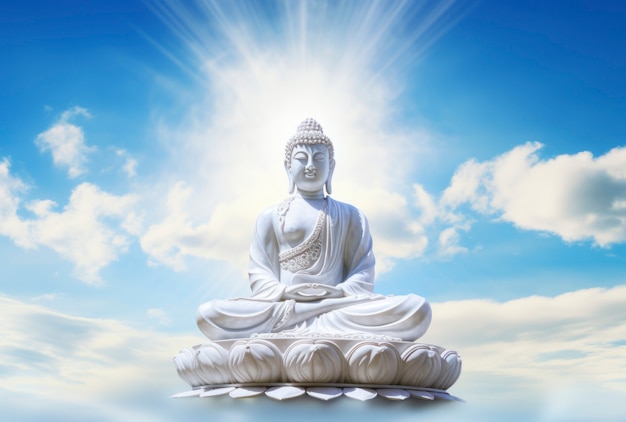 3d rendering of buddha statue on lake