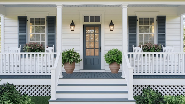 beautiful white house with a welcoming front porch