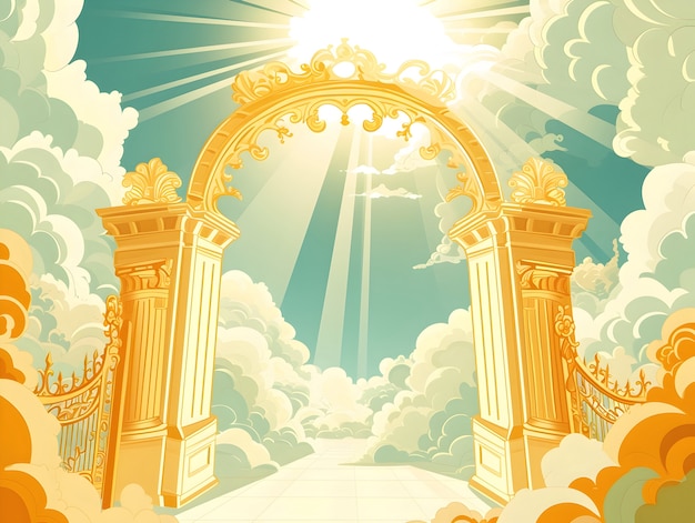 cartoon depiction of the gates of heaven