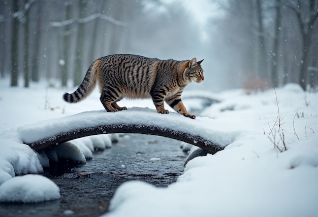 cat in snowy environment
