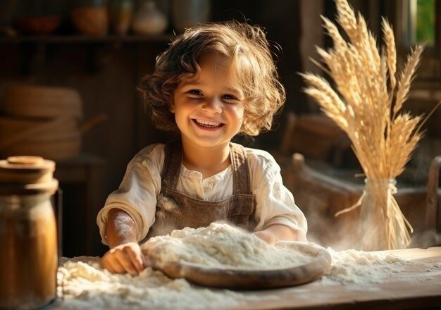 close up on child cooking