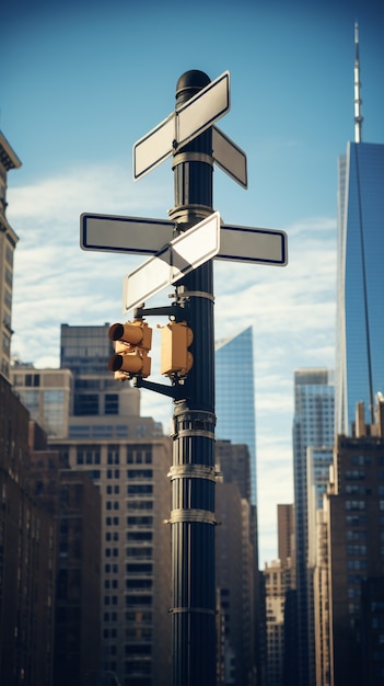 close up on new york street signs