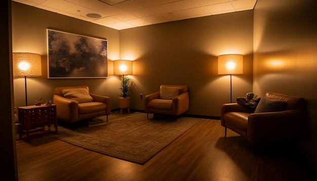 Comfortable sofa modern lamp elegant home decor generated by AI