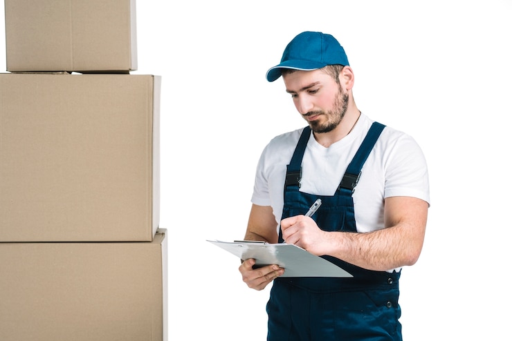 Gratis Foto courier writing on clipboard