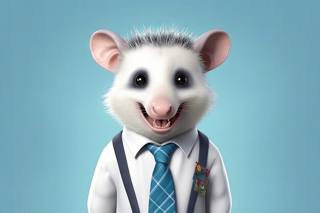 cute possum with cute outfit in studio
