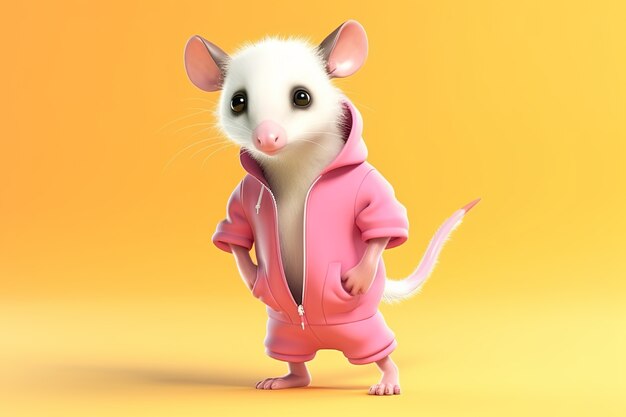 cute possum with cute outfit in studio