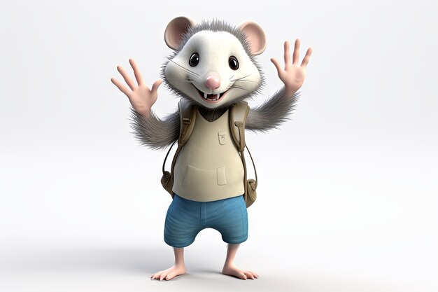 cute possum with cute outfit in studio