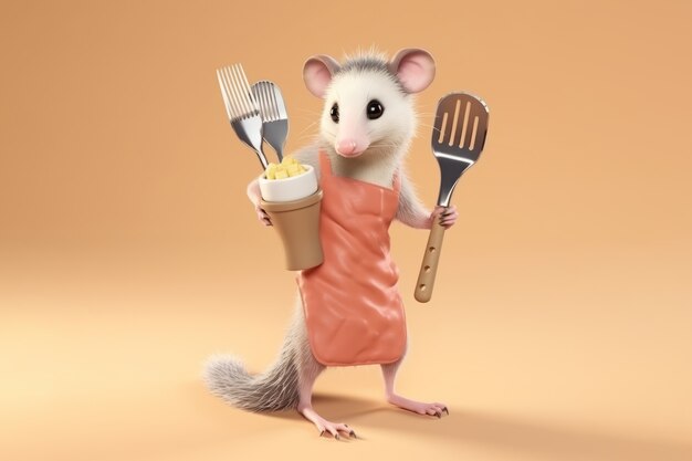 cute possum with food