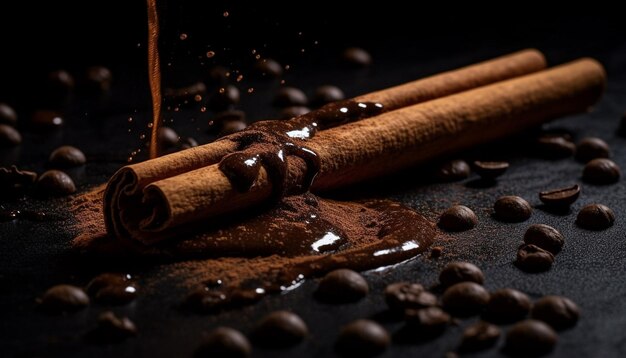 dark chocolate dessert on wooden table close up generated by ai