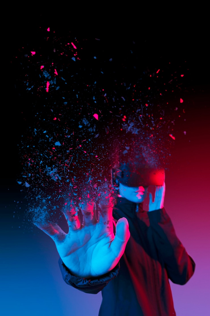 Gratis Foto descomposition of person wearing vr glasses