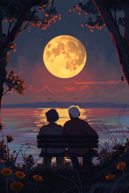digital art character looking at the moon