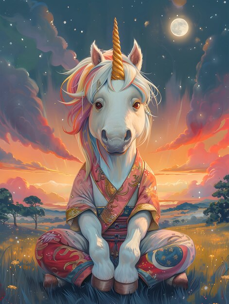 digital art portrait of animal meditating and practicing mindfulness
