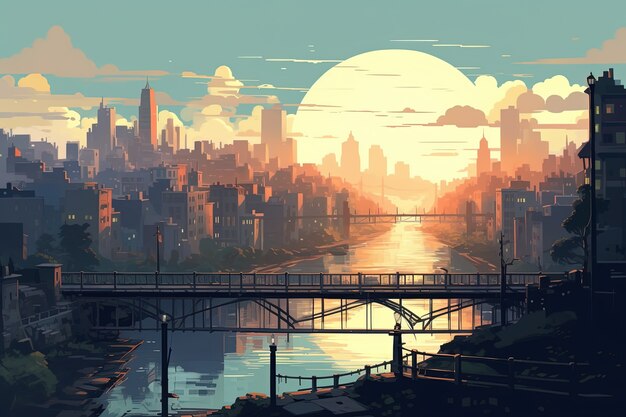 digital art with urban landscape and architecture