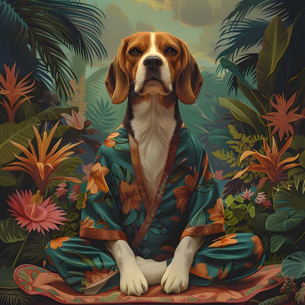 Digitalt kunstportrett av et dyr som mediterer og praktiserer mindfulness