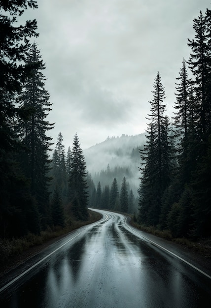 empty road landscape at night