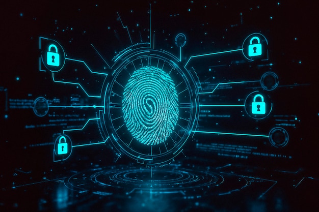 Fingerprint authentication futuristic cybersecurity concept