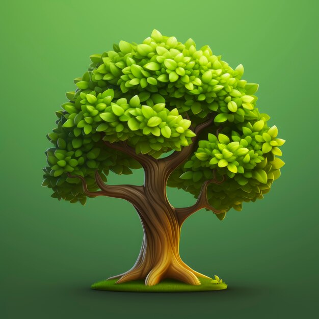 front view of 3d tree with leaves and trunk