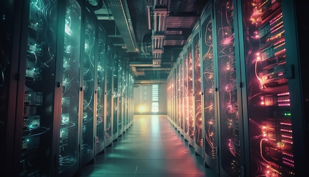 Futuristisk datautstyr i en rad generert av AI
