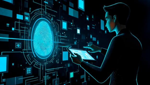 Futuristisk fingeravtrykkskanner biometrisk autentisering
