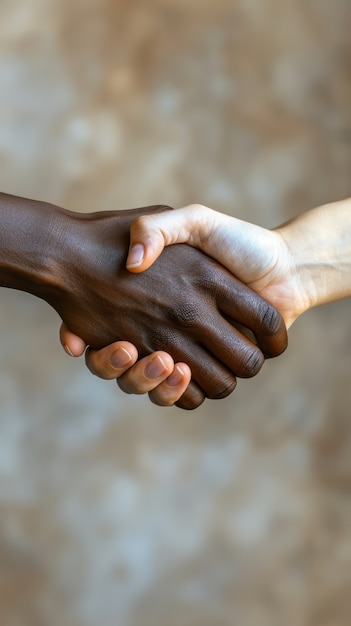 Hands of different ethnicities and skin color coming together in sign of diversity