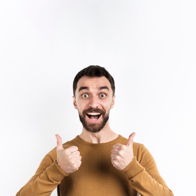 happy man showing thumbs up