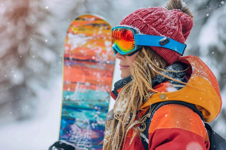Gratis Foto happy woman enjoying snowboarding