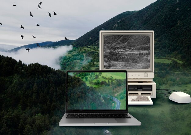 Laptop in nature concept