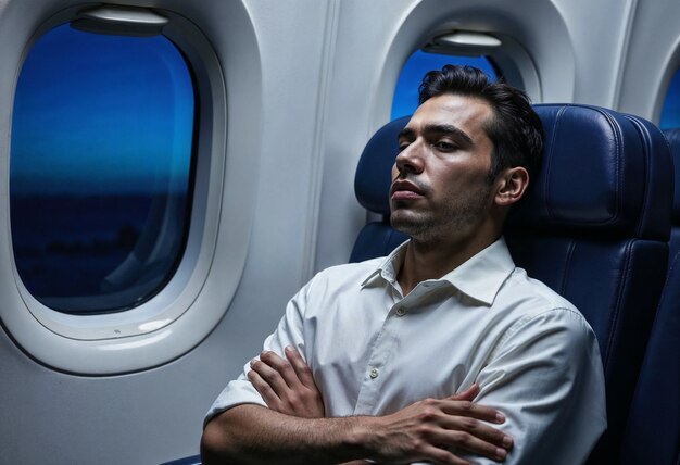 Man sleeping on airplane