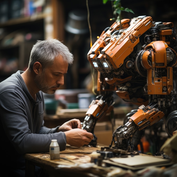 Gratis Foto mann som henger med robot