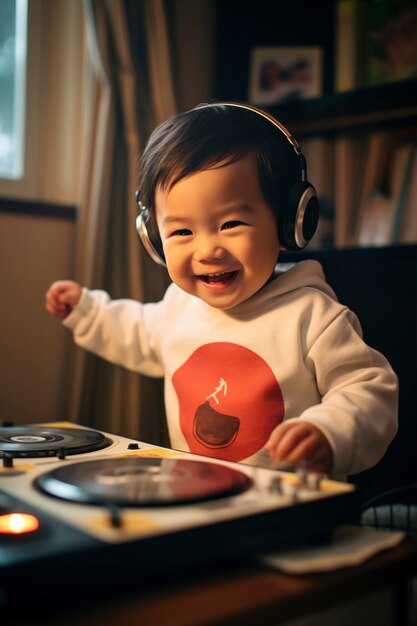 medium shot kid being dj