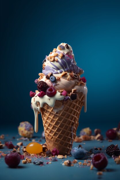 melting ice cream with berries