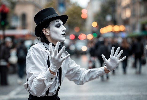 mime artist in city street