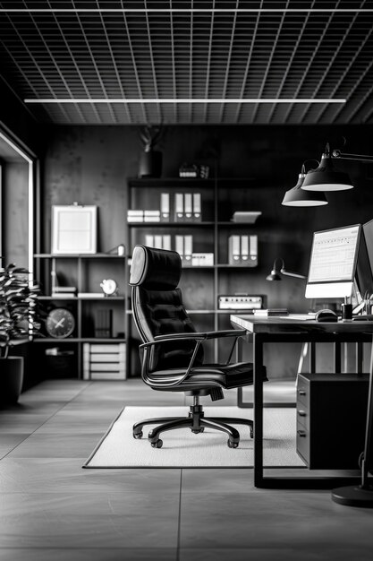Modern and minimalist office in black and white