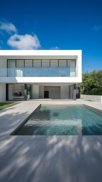 modern villa with swimming pool under blue sky