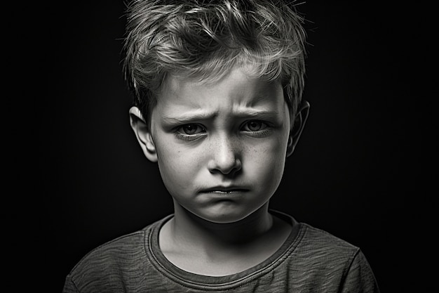 monochrome portrait of sad child