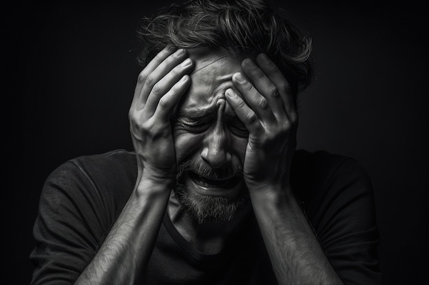 monochrome portrait of sad man