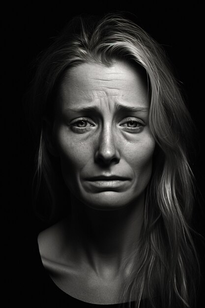 monochrome portrait of sad woman