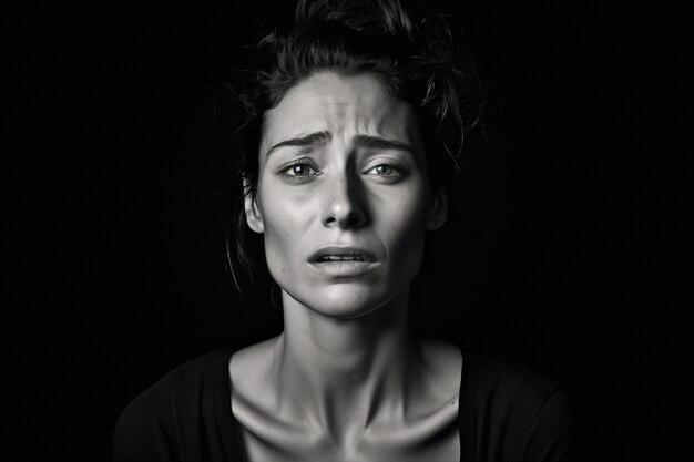 monochrome portrait of sad woman