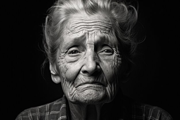 monochrome portrait of sad woman