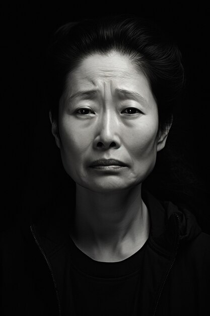 Monochrome portrait of sad woman