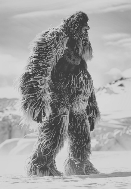 Monokrom fremstilling av hårete beist eller sasquatch