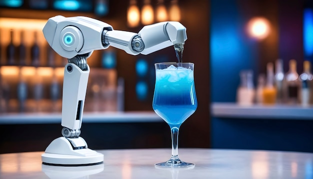 Neofuturistic style cocktail drink with robot arm