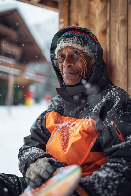 Portrait of adult snowboarding