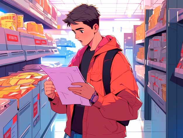 portrait of anime character shopping in cartoon style
