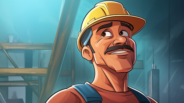 Portrait of construction worker in cartoon style