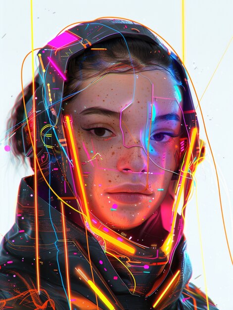 portrait of futuristic female humanoid with advanced technology