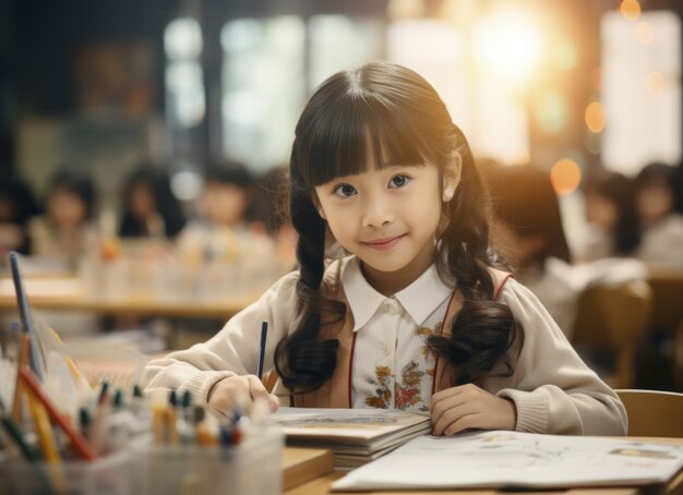 portrait of young girl student attending school